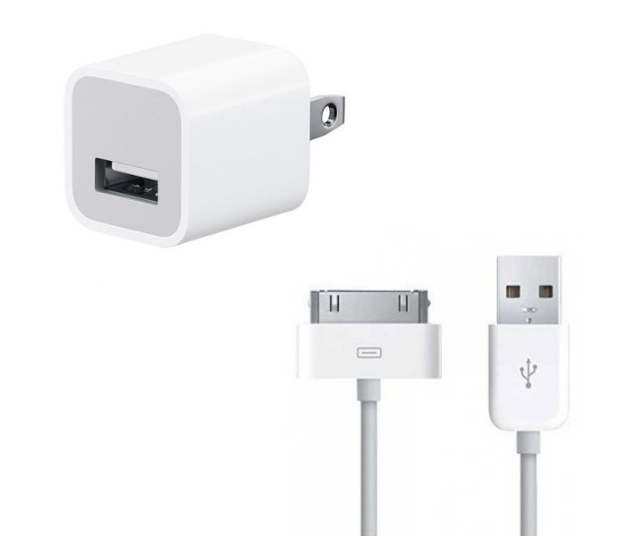 holte Peuter Trein iPhone 30-Pin USB Cable & 5W Power Adapter Charger Bundle (Original)